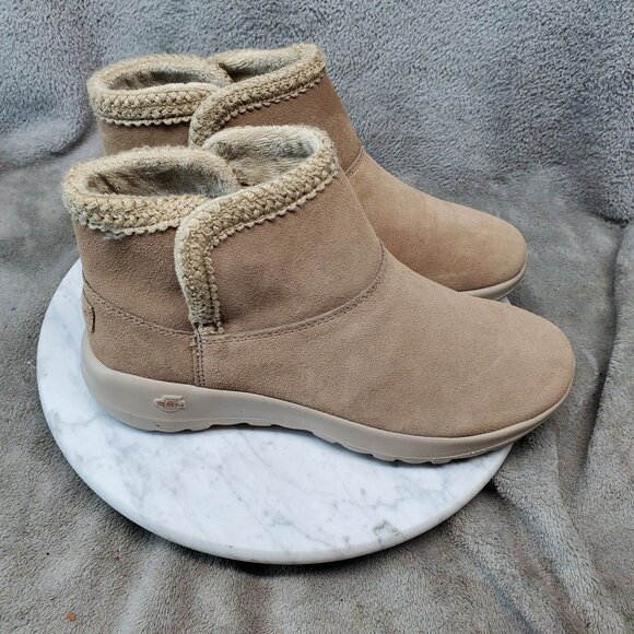 Skechers Shoes Womens Size 8 Joy Rosewood Tan Suede Faux Fur Lined Ankle Boot - Picture 6 of 9